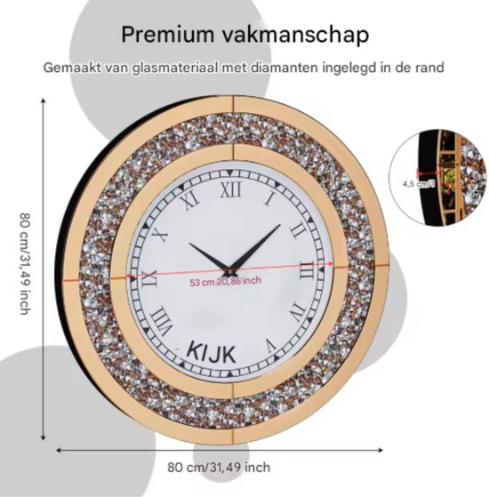 Spiegel klok Fioren - Elegante Spiegel klok - Goud - Ronde wandspiegel - 60 - Zonder verlichting - Woonkamer