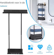 Handdoekenrek badkamer - Verstelbaar in hoogte - Voor Badkamer en Keuken - 38-75 cm - Wandmontage