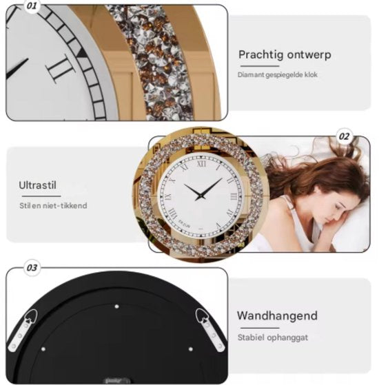 Spiegel klok Fioren - Elegante Spiegel klok - Goud - Ronde wandspiegel - 60 - Zonder verlichting - Woonkamer