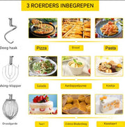 Elektrische Keukenmachine XL - 28L - 3 koppen - Foodprocessor - Keukenrobot - Keukenmixer - RVS Mengkom mixer - 1100W