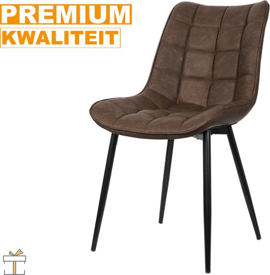 Happyment Luxe Eetkamerstoelen - Bruin - Woonkamerstoelen - Fauteuils met armleuning - Keukenstoelen - Kuipstoel - PU leer - Set van 2