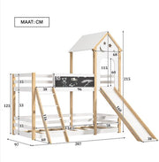 Stapelbed voor kinderen - Met glijbaan - 90x200 cm - 2 kinderbedden - Met Hoektrap, valbeveiliging en raam - Peuterbed