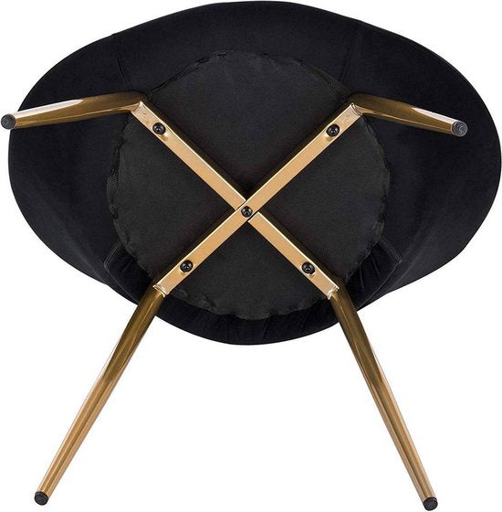Bolt Edge Velvet Eetkamerstoel - Zwart - Gouden poten - Met armleuning - Set van 1