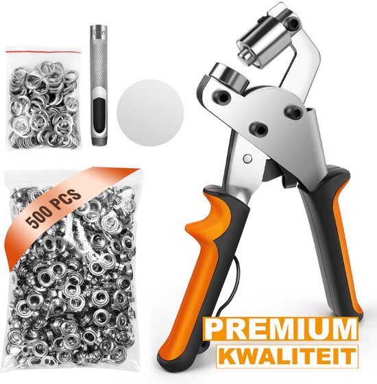 Grommet Tool Kit Tavien - 3/8 Inch Oogje Perstang - 10mm Handheld met 500 Stuks Zilveren Grommets voor Dekzeil en Kleding