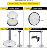 Afzetkoord - 2 meter - Afzetpalen - Afzetlint - 285x285mm - Wachtrij Stanchion Barrières - 2M Touw - 2 Paaltjes
