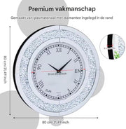 Elegante Spiegel klok Fioren - Zilver - Ronde wandspiegel - 60cm - Zonder verlichting - Woonkamer