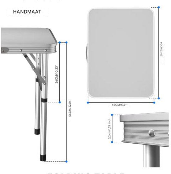 Opvouwbare Campingtafel - Elvo - Lichtgewicht Aluminium - 2 In Hoogte Verstelbare Poten - Draagbare Picknicktafel voor Feestjes