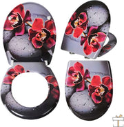 Bolt Edge Toiletbril - Rode bloem print - Antibacterieel - Softclose - Universeel ontwerp