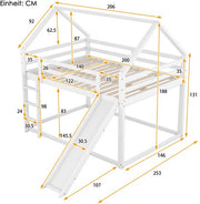 Stapelbed voor kinderen - Met glijbaan - 140x200 cm - 2 kinderbedden - Hoogslaper - Met Hoektrap, valbeveiliging en raam - Peuterbed