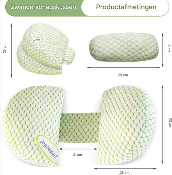 Ergonomisch zwangerschapskussen - Voor zijslapen - Body pillow - Zijslaapkussen - Voedingskussen - Verstelbaar - Groen