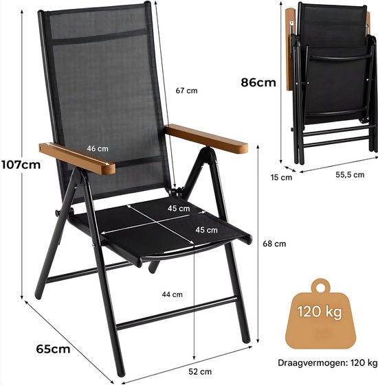 Balkonset Tuinmeubelen - Tuinset - Bistroset - Balkonmeubels - Loungeset - 3-delige set - Aluminium Zitgroep met Tuintafel en 2 Klapstoelen - 7-voudig Verstelbare Hoge Rugleuning