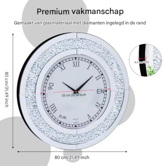 Elegante Spiegel klok - Goud - Ronde wandspiegel - 80cm - Zonder verlichting - Woonkamer