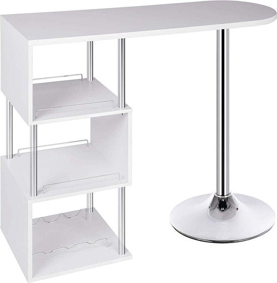 Happyment Bartafel Oxford - Met opbergruimte - Voor binnen - Keuken - Metalen poot - Hout - Rechthoekig - Wit - 113x40x105cm