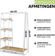 Luxiqo Kledingrek Met Schoenenrek | Inclusief 4 Opbergplanken | 102 x 40 x 150 CM | Wit metaal