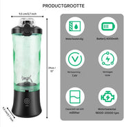 Draagbare Miniblender Zyren - USB Oplaadbare Smoothiemixer - 600 ml - Reisblender met Grote Capaciteit - Blend IJs en Smoothies