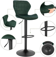 Barkruk Otta - Industrial - Donkergroen - Barkrukken set van 1 - Barstoel Kruk - Barstoelen met rugleuning - Keukenstoel - In hoogte verstelbaar - Velvet
