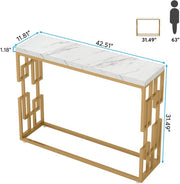 Consoletafel modern - Wandtafel - Sidetafel - Marmerlook - Haltafel - Woonkamer - Wit/goud