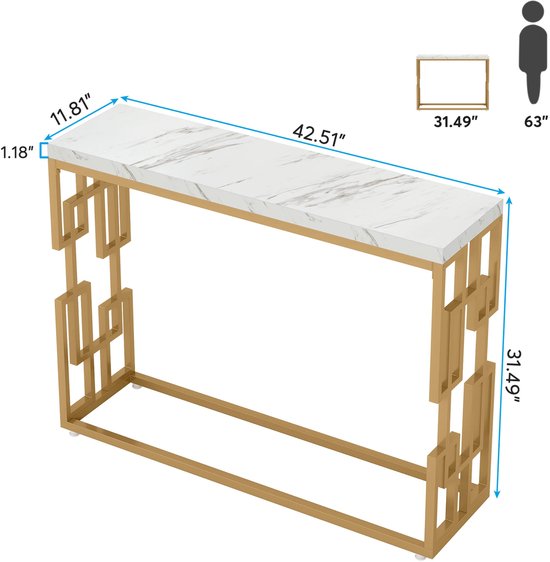 Consoletafel modern - Wandtafel - Sidetafel - Marmerlook - Haltafel - Woonkamer - Wit/goud