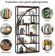 Boekenkast industrieel - Voor woonkamer, slaapkamer of kantoor - Opbergkast - 170cm - Vakkenkast - Khaki