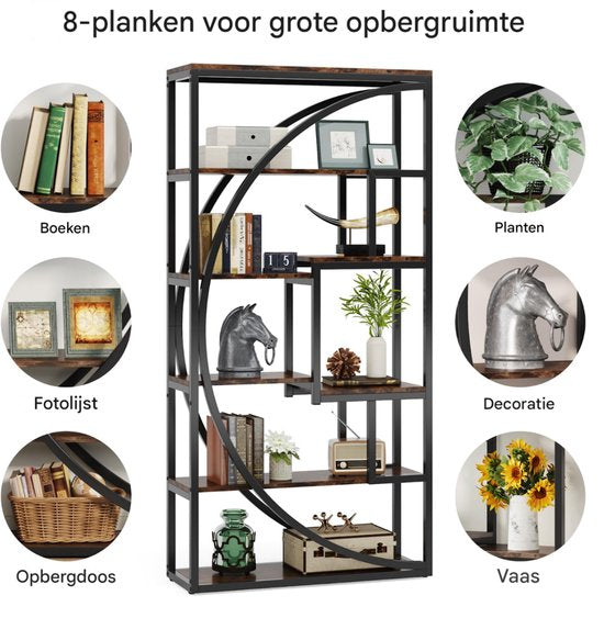 Boekenkast industrieel - Voor woonkamer, slaapkamer of kantoor - Opbergkast - 170cm - Vakkenkast - Khaki