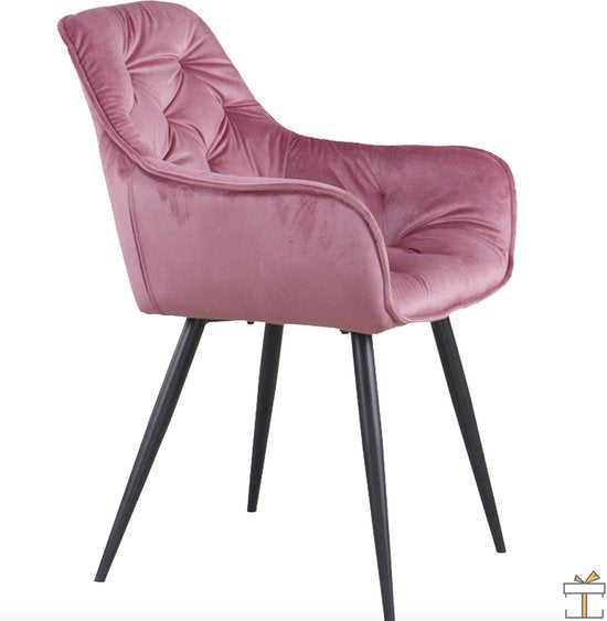 Happyment Eetkamerstoelen Fluweel - Roze - Woonkamerstoelen - Fauteuil velvet - Keukenstoelen - Kuipstoel - Set van 2