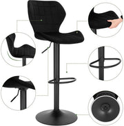 Barkruk Otta - Industrial - Zwart - Barkrukken set van 1 - Barstoel Kruk - Barstoelen met rugleuning - Keukenstoel - In hoogte verstelbaar - Velvet
