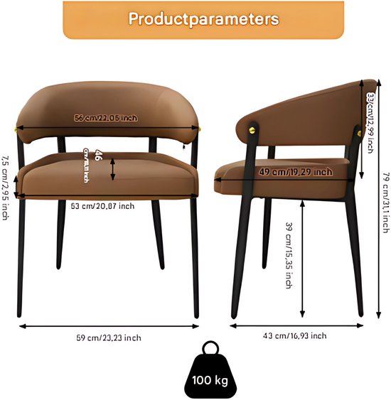 Luxe Keukenstoelen - Set van 2 - Microvezelleer Eetkamerstoelen - Gestoffeerde Zitting voor Restaurant, Hotel of Kantoor