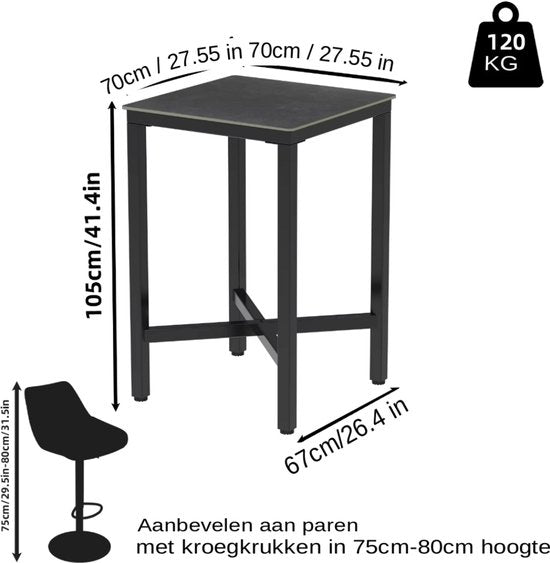 Nervio Bartafel - 70cm - Voor binnen - Keuken, woonkamer, restaurant - Marmer look - 4 personen - Glossy wit
