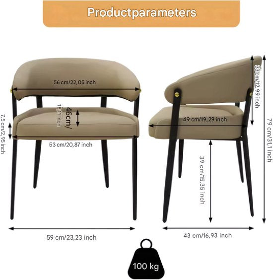 Keukenstoelen Valora - Luxe Keukenstoelen - Set van 2 - Microvezelleer Eetkamerstoelen met Gestoffeerde Zitting - Voor Restaurant, Hotel of Kantoor