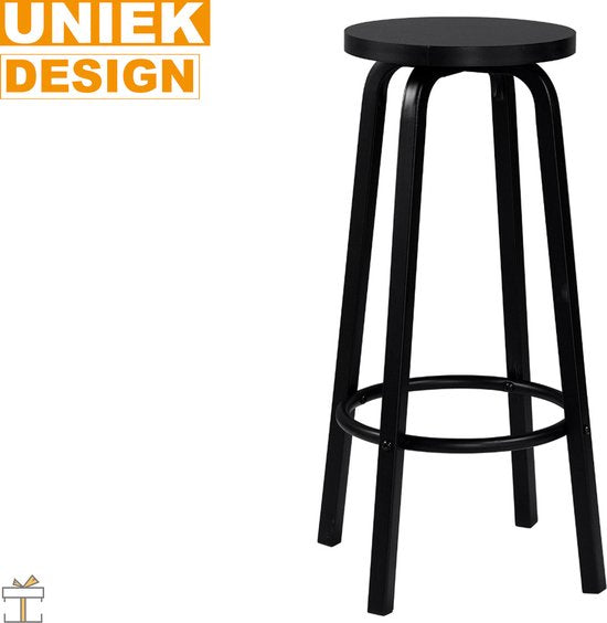 Happyment Barkruk deluxe - Set van 2 - Barkrukken zonder rugleuning - Zwart - 30x30x72cm - Black friday - Kerstcadeau