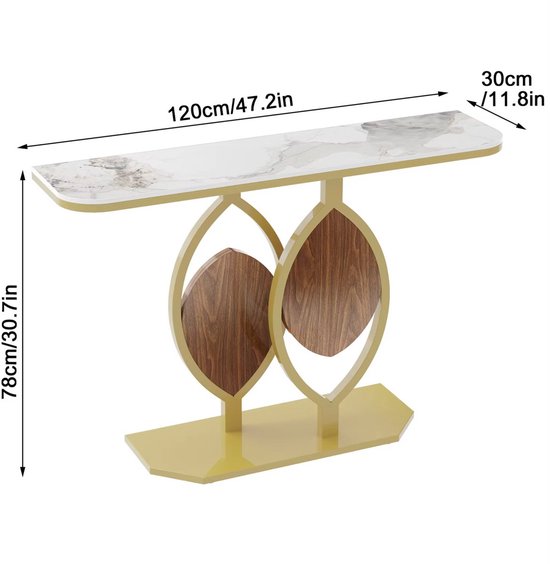 Consoletafel Royal Valora - Wit/goud - Wandtafel - Marmerlook - Haltafel - Sidetable - 120cm