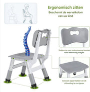 Kindertafel met stoeltjes - 2 stoelen - Activiteiten tafel - Speeltafel Kinderbureau - 3-8 jaar - In Hoogte Verstelbaar - Studeertafel voor Kinderen - Lichtgrijs