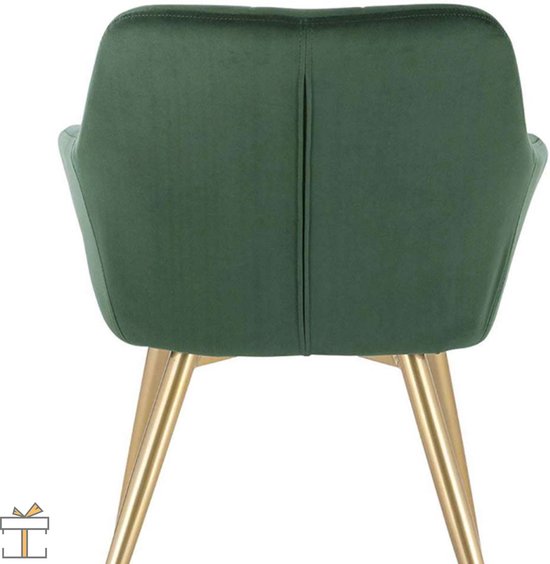 Happyment Luxe Eetkamerstoelen - Velvet Groen/goud - Fauteuils met armleuning - Woonkamerstoelen - Keukenstoelen - Kuipstoel - Set van 1