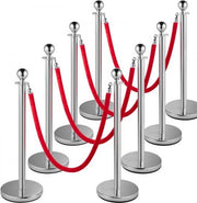 Rode loper paaltjes met touw - 90CM - Afzetpaaltjes - Afzetkoord paal met lint - Touw - Afzetlint Zilver
