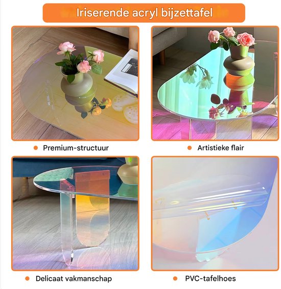 Elegante acryl tafel - Woonkamer - Bijzettafel - Koffietafel - Transparant - 95cm - Ovaal