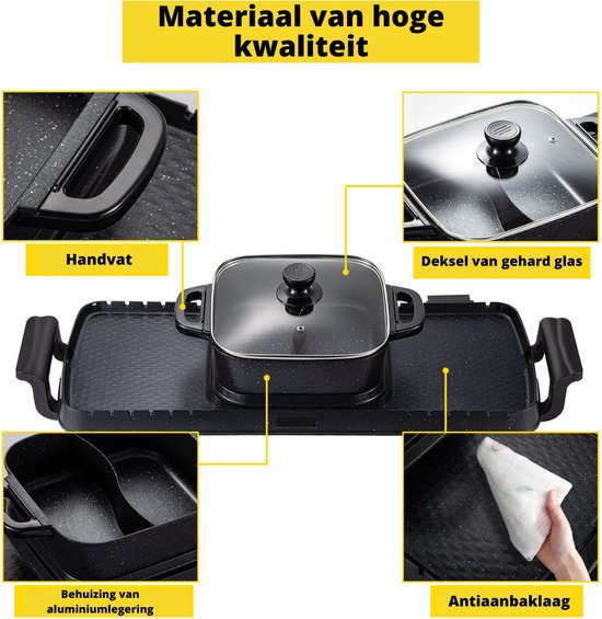 Happyment Elektrische BBQ Pan - Hotpot Electrisch - Koreaanse BBQ - Korean Grill - Party Pan - Anti Aanbak