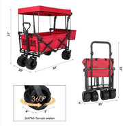 Opvouwbare bolderkar XL - 262L - Opvouwbaar tuinwagen - Met duwstang - Voor buitengebruik - Met verwijderbare luifel en 115 kg capaciteit - All terrain - Rood
