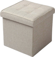 Happyment Poef Beige - Met opbergruimte - Opbergbank Poef - Voetenbank - Opbergbox hocker - Zitkist met deskel - Stof - 50x35x45cm