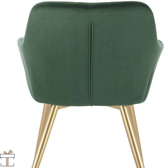 Eetkamerstoel - Velvet Groen/Goud - Met armleuning - Fauteuil stijl - Set van 1