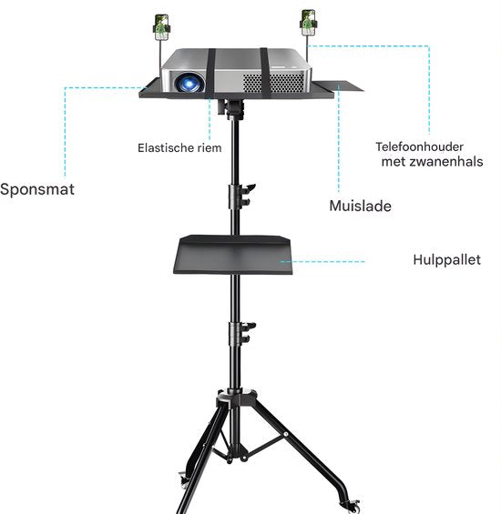Projectorstatief - Laptopstatief – Opvouwbaar Statief met Plateau - Voor Studio, Presentatie - Staand Computerbureau - Hoogte 90 cm - Zonder wielen