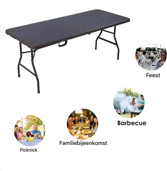 Picknicktafel met 2 banken - Kampeertafel - 6 tot 8 personen - Opvouwbaar - Klaptafel - Voor kinderen en volwassenen - Camping en Tuin - Inklapbaar -Metaal en rotan - 180 cm - Waterdicht