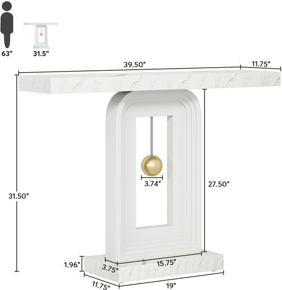 Moderne Wandtafel Marlero- 30 × 100 × 82 cm - Haltafel - Marmerlook - Consoletafel - Voor Gang en Woonkamer