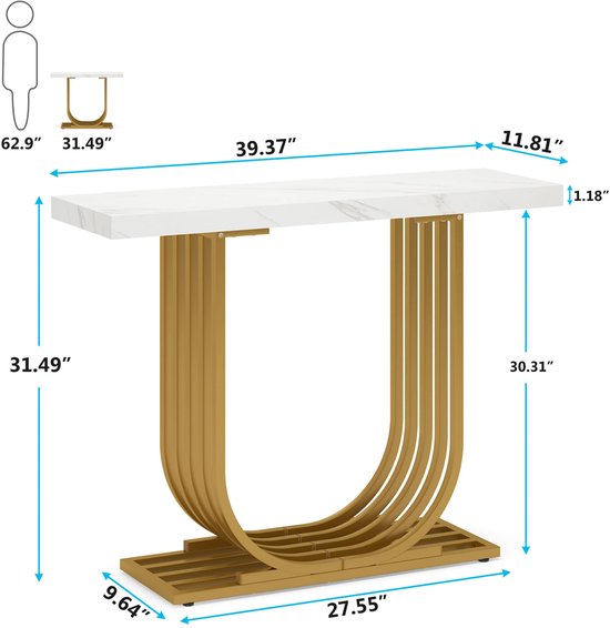 Consoletafel Valita - Haltafel - 100cm - Wandtafel - Gang of woonkamer - Goud/wit
