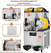 Professionele Slush puppy machine - 12L - Voor Ijskoude Drankjes - Frozen drink maker van Roestvrij Staal - Dubbele tank