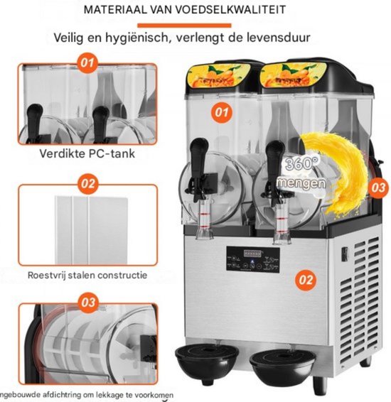 Professionele Slush puppy machine - 12L - Voor Ijskoude Drankjes - Frozen drink maker van Roestvrij Staal - Dubbele tank