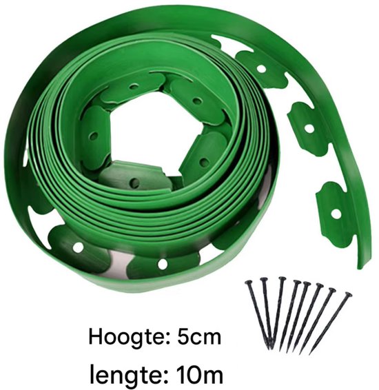 Borderrand - 20m - Gazonrand Kunststof - Flexibele perkafzetting - Tuinrand - 5cm hoog - Groen