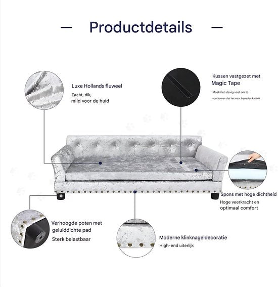 Hondenbank Princesso Fioren - 93cm - Hondenbed - Hondensofa op poten - Hondenzetel - Comfort en zacht - Afneembaar kussen - Zacht