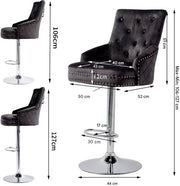 Barkrukken Opulence - Luxe Set van 2 - Met rugleuning - Grijs - Velvet - Verstelbaar - Voor Keuken, Bar of woonkamer - Draaibaar