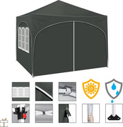 Happyment Luxe Partytent met zijwanden - Grijs - Opvouwbaar - Easy up - Paviljoen - Waterdicht weerbestendig - 3x3 m