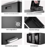 Pedaalemmer 2 vakken - 60L - Prullenbak - Afvalscheiding - RVS - Softclose - Anti-slip - Zwart